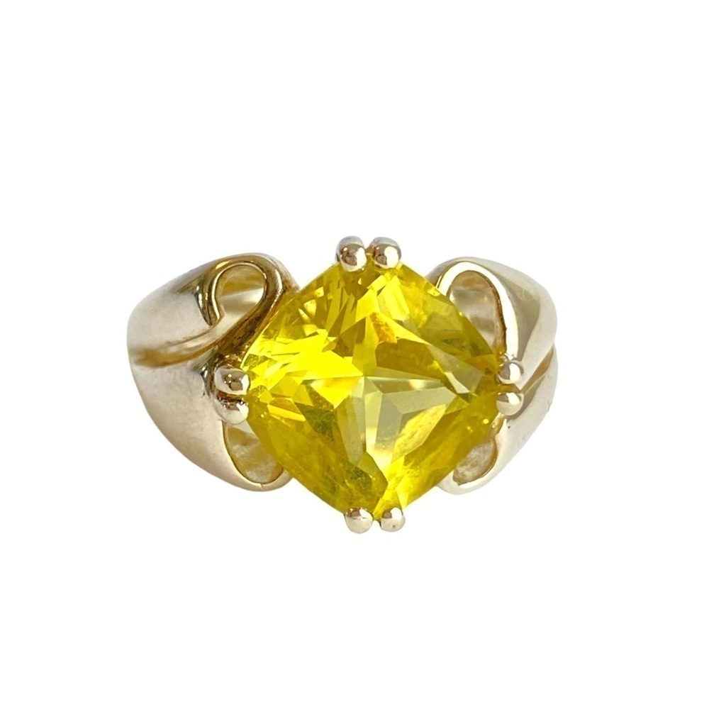Lemon Quartz Cocktail Ring Sterling Silver Yellow Gemstone‎ Cushion Cut Size 9